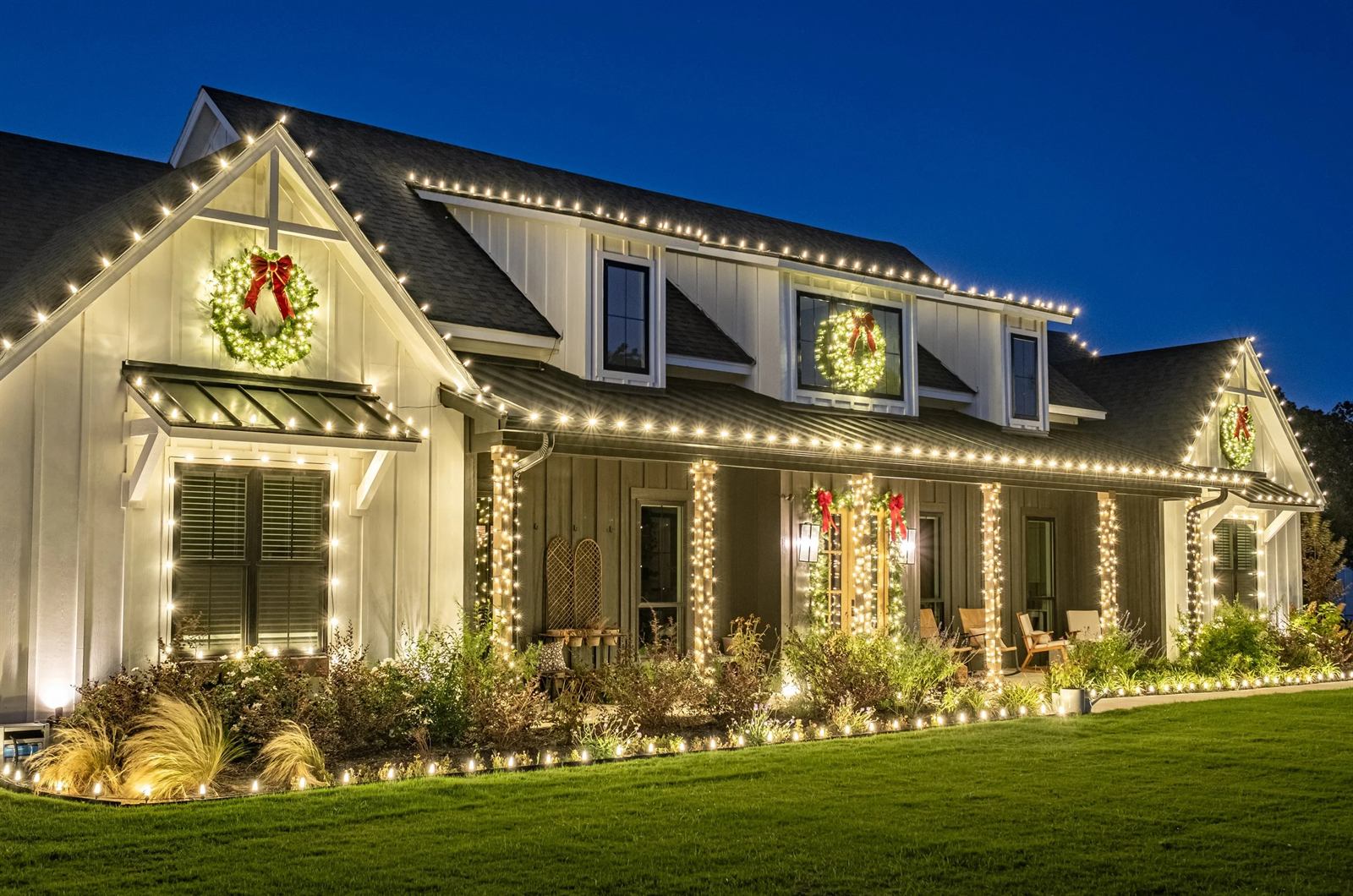 Professional Christmas light installation on a home near Winder Georgia